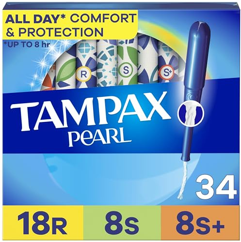 Tampax Pearl Tampons Multipack, Regular/Super Plus Absorbency, With Leakguard Braid, Unscented, 34 Count