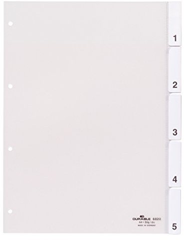 Durable 682019 Index A4 avec Onglets Soudés, 5Pcs, 1 Pièce, Transparent