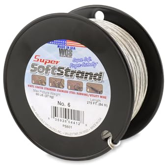 Super Softstrand, Vinyl-Coated Stranded Stainless Steel Picture Wrapping Wire, Size #6, 60 lb / 27 kg, 275 ft / 83 m