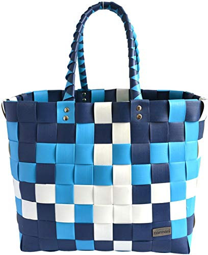 normani Einkaufstasche geflochten mit Henkeln - Tragetasche extra robust Farbe Classic/Aqua