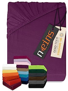 npluseins klassisches Jersey Spannbetttuch - vielen Farben + Größen - 100% Baumwolle 159.192, 90-100 x 200 cm, lila