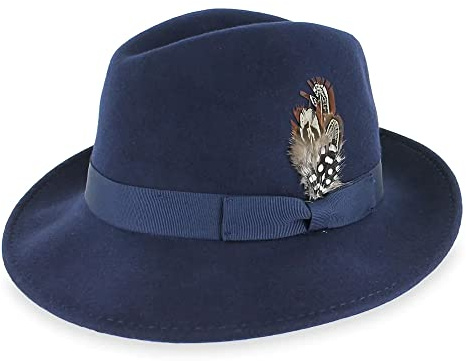 Hats in the Belfry Bogart 100% Wool Mens Dress Fedora in 5 Colors (X-Large Navy)