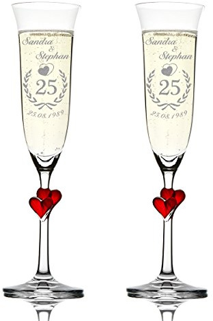Polar-Effekt 2 Calici da Spumante Con Incisione per Anniversario - Idea Regalo per Nozze d'Argento e d'Oro - Bicchieri da Champagne Con Cuori