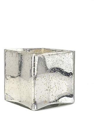 Serene Spaces Living Silver Mercury Glass Cube Vase – Handmade Vintage Inspired Vase with Antique Feel in 5” Cube Shape, Ideal for Weddings, Holiday Decor, Events, Home (Pack of 1)