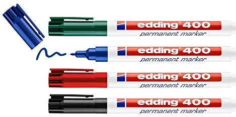 edding 400 Marcatore Permanente, Multicolore, Blister 4Pz, Punta Tonda Fine 1 Mm, Impermeabile, Asciugatura Rapida Senza Sbavature, per Cartone, Plastica, Legno, Metallo, Vetro e Tessuto
