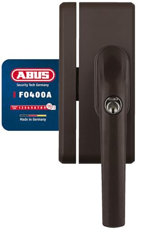 ABUS Manilla para Ventana con Cerradura FO400A AL0145 - Manija de Seguridad con Bloqueo Adicional y Alarma - Cierre Uniforme - Nivel de Seguridad ABUS 10- 33276 - Marrón