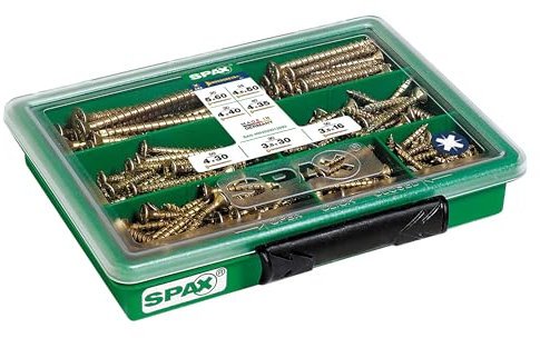 SPAX Sortiment klein, Schrauben-Set mit 7 Abmessungen, 245 Stück, Senkkopf, Kreuzschlitz Z, YELLOX - 4000001991039