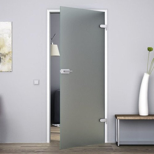 Glastür Ganzglastür Drehtür aus ESG-Glas LEVIDOR ® in Milchglas 959x1972 mm (BxH) für Studio Griff und Studio Bänder, also Studio/Studio Bohrlöcher. Sehr hochwertige Qualität Made in Germany vom deutschen Hersteller Levidor - DIN-Rechts