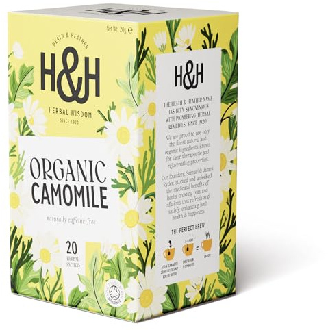 Heath & Heather - Organic Camomile Tea • Gentle Floral Infusion • Naturally Caffeine-Free • Vegan • Soothing & Calming Wellness Tea • 20 Tea Bags