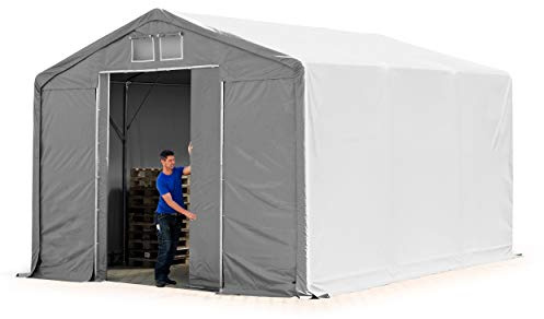 Tente de Stockage 6x6m, Hangar, Tente Industrielle, 3m Hauteur de côté, avec Porte coulissante, PVC 850 N imperméable, Gris