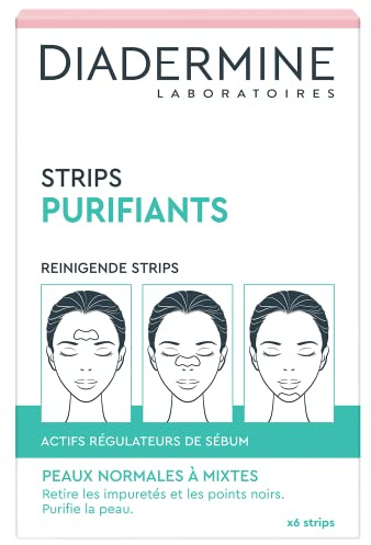 Diadermine - 6 Strips Purifiants Visage - Anti Points Noirs/Impuretés - Peaux Normales à Mixtes - Actifs régulateurs de sébum - Purifie la Peau