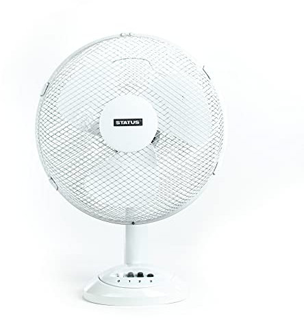 Status Desk Fan, 12 Inch Oscillating White Portable Fan, 3 Speed Adjustable, Powerful Airflow for Heat Waves, Easy Mobility, for Any Room from Bedroom to Office, S12DESKFAN1PKB