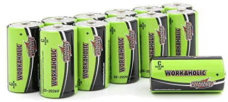 Interstate Batteries C Cell Alkaline Battery (12 Pack) All-Purpose 1.5V High Performance Batteries - Workaholic (DRY0080)