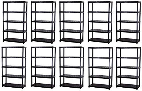 Kreher Super-Spar-Set 10 Stück XXL Kunststoffregal, Kellerregal, Lagerregal. 5 Böden in Schwarz, max. 350 kg Traglast pro Regal. 92 x 45 x 185 H cm. TÜV Rheinland.