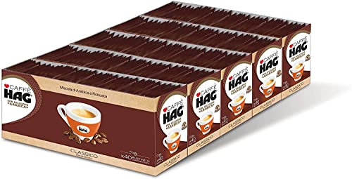 Hag - Caffè Macinato Decaffeinato Gusto Classico - Miscela per Macchina Caffè Espresso e Moka - 5 confezioni da 40 bustine (Totale 200 bustine)