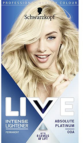 Schwarzkopf LIVE Intense Lightener, Permanent Blonde Bleach Haarfarbe, Mit Aufhellungsöl-Booster, Hebt Haare bis zu 8 Stufen, Absolutes Platinum 00A