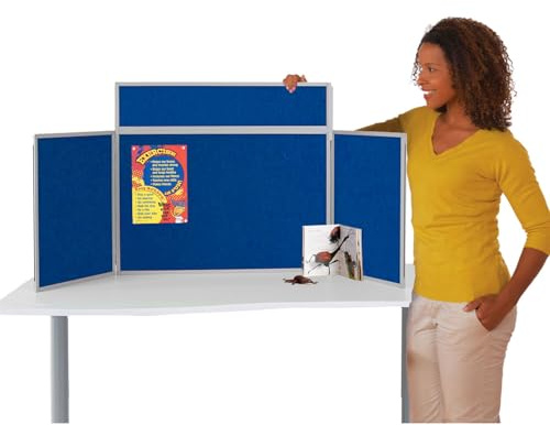 Wonderwall Tri-fold Tabletop Display Board Landscape Royal Blue with Bag | Portable, Double-sided Exhibition Panel, Lightweight Grey Plastic Frame, Ready to set up - For Schools, Exhibitions, Venues