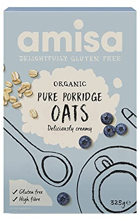 Amisa Organic Gluten-Free Porridge Oats 325g, Pack of 6 - Pure Wholegrain & High in Fibre - Naturally Vegan Breakfast Cereal