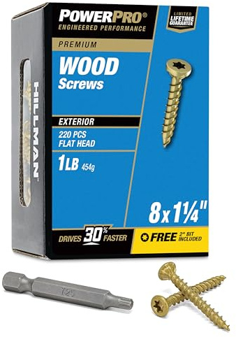 Power Pro 48594 8 x 1.5 Wood Screws, Premium Outside Deck Screws, Rust Resistant, Epoxy Coated Bronze, 1lb Box, 242 Pack