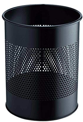 DURABLE - Poubelle bureau - Corbeille à papier - 15L - Ronde - Avec perforation 165 mm - Idéal pour les bureaux, hôtels - En acier résistant aux rayures - Noir - 1 pièce - 331001