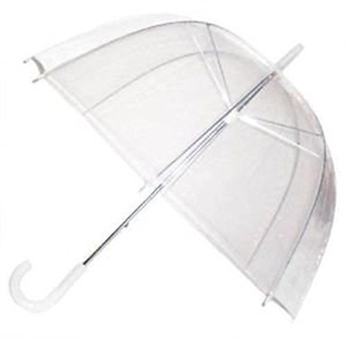 DOME SEE THRU WEDDING UMBRELLA CLEAR WITH WHITE HANDLE & TIP & DEEPEST DOME FOR PROTECTION
