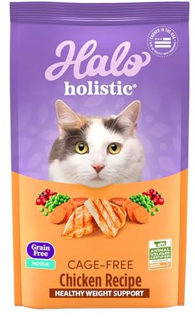 Halo Holistic Cage Free Chicken Cat Food, Grain Free Dry Cat Food, For Healthy Weight Support, Kibble for Indoor Cats, 3 lb Bag