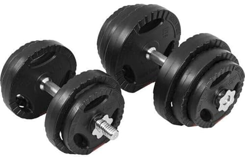 GORILLA SPORTS Lot de 2 haltères courts, 30 kg, diamètre : 30 mm, 4 x 1,25/2,5 kg, 2 disques de 5 kg, 2 barres courtes, 4 fermetures en étoile, moletés, en plastique, pour le fitness