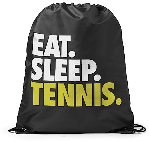 ChalkTalkSPORTS Tennis Sport Pack Drawstring Bag | Eat Sleep Tennis | Black