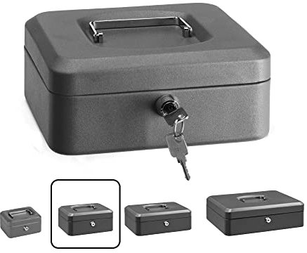 ARREGUI Elegant C9226 Geldkassette aus Stahl | Geldbox | 20 cm breit | Abschließbare Kasse mit Geldeinsatz | Geldkassette mit Schlüssel und Münzeinsatz/Geldeinsatz | Geldkasse | grau