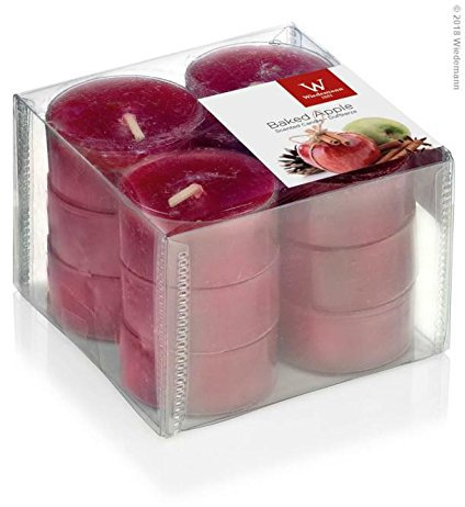 Wiedemann 12er Duftteelichte Bratapfel im Klarsicht Cup und Geschenkverpackung 16 x 37 mm 4 Stunden Brenndauer