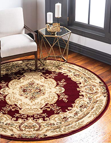 Unique Loom Versailles Collection Traditional Classic Medallion Motif Area Rug (6' 0 x 6' 0 Round, Burgundy/ Ivory)