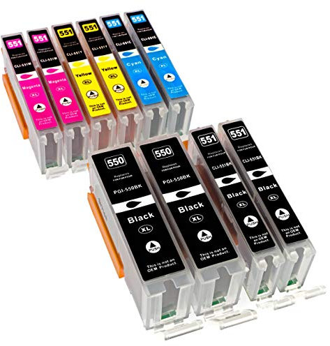 ESMONLINE 10 komp. XL Druckerpatronen Canon PGI 550 CLI 551 Pixma iP7200 iP7250 iP8750 iX6850 MX725 MX925 MG5450 MG5550 MG5650 MG5655 MG6350 MG6450 MG6650 MG7100 MG7150 MG7550