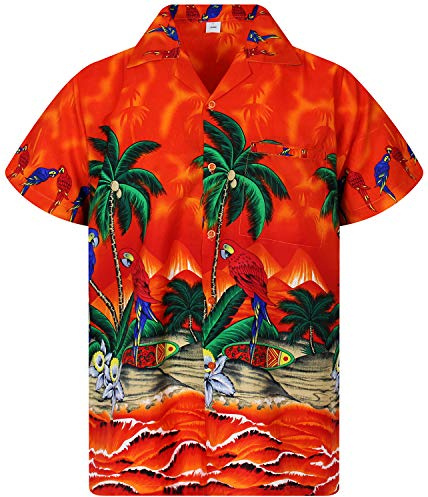 V.H.O. Funky Chemise-Hawaienne, Manche-Courte, Parrot, Orange, XL