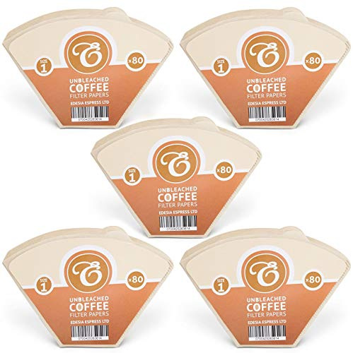 400 Size 1 Coffee Filter Paper Cones, Unbleached by EDESIA ESPRESS