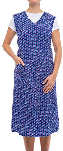 Tobeni Femme Blouse Tablier Bouton-Smock Longue en 100% Coton sans Manche avec Poches Couleur Design 37 Taille 52