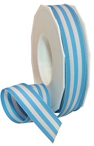 Morex Ribbon Cinta de grogrén de poliéster a rayas, decoración de fiestas, envoltura de regalos, patrones divertidos, 7/8 pulgadas por 20 yardas, azul bebé