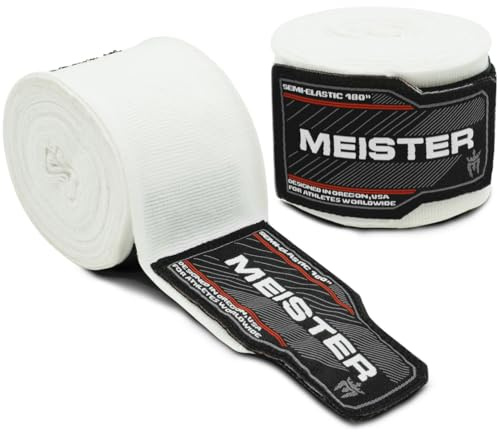 Meister Bandes Semi-Élastiques Adulte de 180 Pouces (457 cm) pour MMA & Boxe (Paire) - Blanc