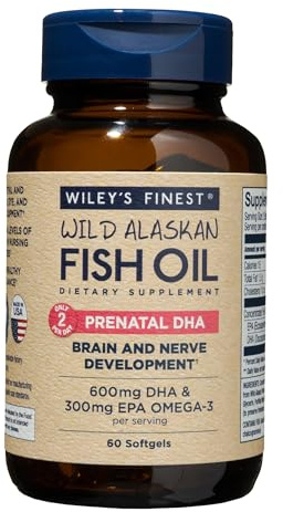 Wiley's Finest Wild Alaskan Fish Oil Prenatal DHA - 720mg EPA and DHA Omega-3s for Pregnant Women and Nursing Mothers - 60 Softgels (30 Prenatal Vitamin Servings)
