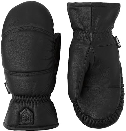 Hestra Unisex Leather Box Mitt, Leather Winter Ski Mittens for Alpine Skiing & Cold Winter Weather, Black, 11