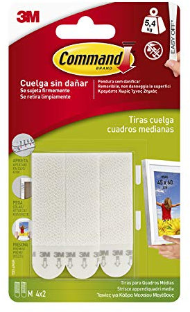Command - Tiras adhesivas para colgar cuadros, pack de 8 tiras para cuadros, medianas, hasta 5.4 kg, blanco - para marcos, espejos, letreros o relojes de pared - colgar sin agujeros y sin taladrar