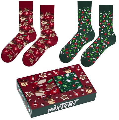 ZOOKSY - Lustige Bunte Socken für Damen und Herren (2 Paar) I Funny Socks I Verrückte Motivsocken mit Baumwolle I Bunt Motiv Socke I Weihnachtsbaum Motive I Große: 41-46