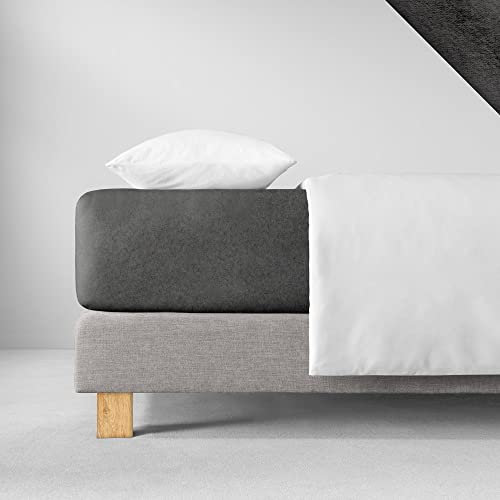 ESTELLA Spannbetttuch Samt Velours | Schiefer | Frottee | 100x200 cm | passend für Matratzen 90-100 cm (Breite) x 190-200 cm (Länge) | trocknerfest und bügelfrei | 80% Baumwolle 20% Polyester