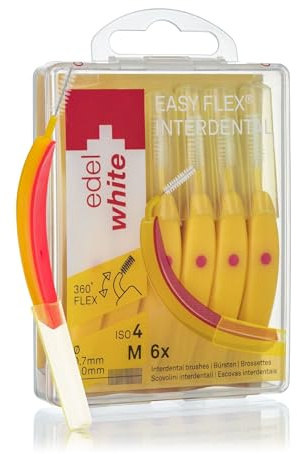 Edel+White EasyFlex Interdentalbürsten ID7 Gelb, Größe M (0,7 mm) – Für mittelgroße Zahnzwischenräume & Backenzähne, flexibler Hals, antibakterielle Borsten, 6 Stück, Schweizer Qualität