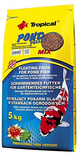 POND PELLET MIX 5kg - è una miscela di diversi tipi di mangimi per l'alimentazione quotidiana dei pesci da laghetto.