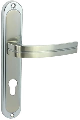 domino Türgriff 72 Drückergarnitur PZ - Profilzylinder Set Türklinke für Zimmertür, Bürotür, Kellertür & Innentür L-Form Türdrücker-Set aus Aluminium Chrom/Nickel DEKAN M6/M9