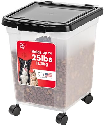 IRIS USA 32.5Qt./25Lbs. WeatherPro Airtight Pet Food Storage Container with Removable Casters, For Dog Cat Bird and Other Pet Food Storage Bin, Keep Pests Out, Keep Fresh, Easy Mobility, Black