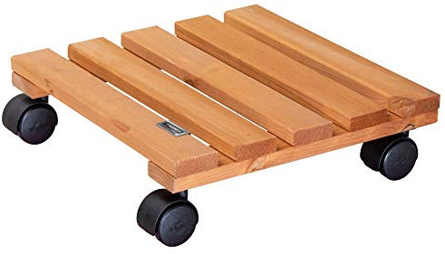 WAGNER Soporte con Ruedas para Plantas Nature 29 x 29 x 8 cm I para Interior I Carrito para Flores de Madera Maciza FSC®, Terracota I Capacidad de Carga 100 kg I 20015201