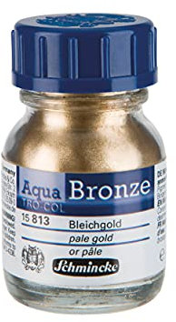 Schmincke - Aqua-Bronze, Bleichgold, 20 ml, 15 813 032, glänzende Metalleffekte auf Gouache- und Aquarellbildern, Papier, Karton, Malpappe, Leinwand