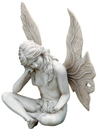 Design Toscano PD1539 Fate del Giardino Segreto, Statua Fata Che Fissa, off Bianco, 15x19x25.5 cm