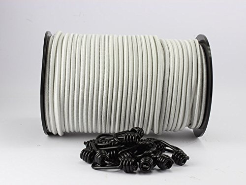 Unbekannt 6mm Expanderseil weiß 20m +20 Spiralhaken Gummiseil Haken Seil Plane